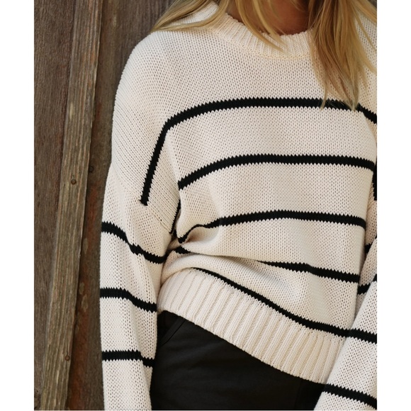 Jenni Kayne Cream and Black Striped Crewneck Sweater - Picture 2 of 15